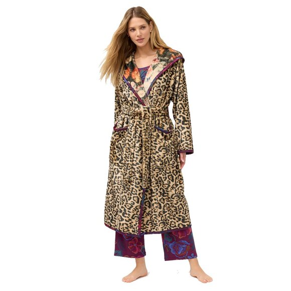 Johnny Was Bellina Leopard Aditi Robe Reversible Lounge Sleep Floral Brown NEW - Picture 3 of 6